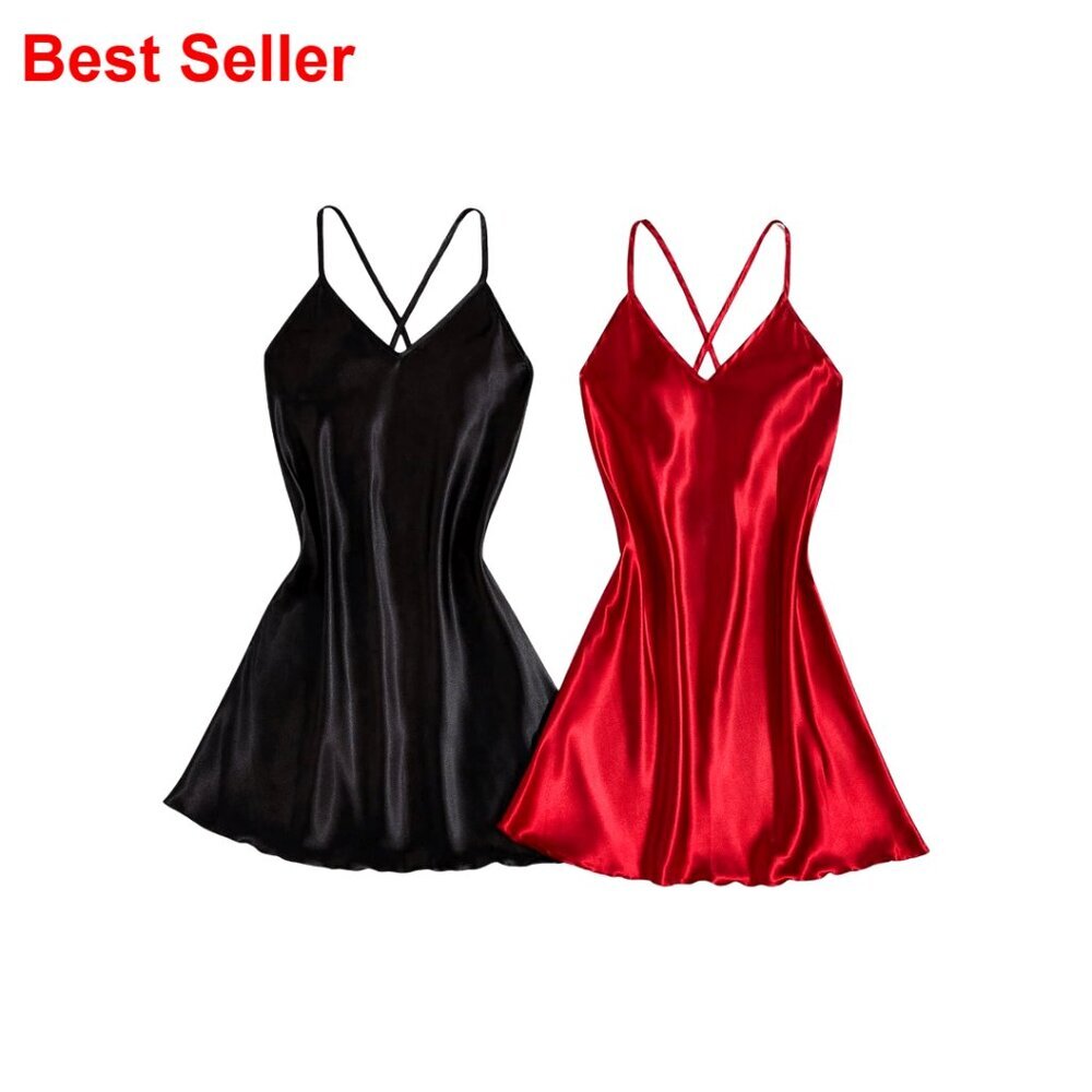 Satin Nightgown 2-Pack, Spaghetti Strap, Backless Criss Cross, Sleepwear